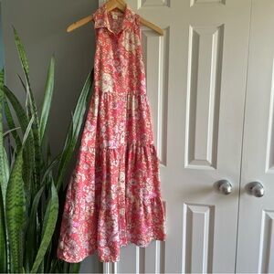 B.O.G. Collective Sleeveless Tiered Maxi Dress Floral Coral Neutral Size S